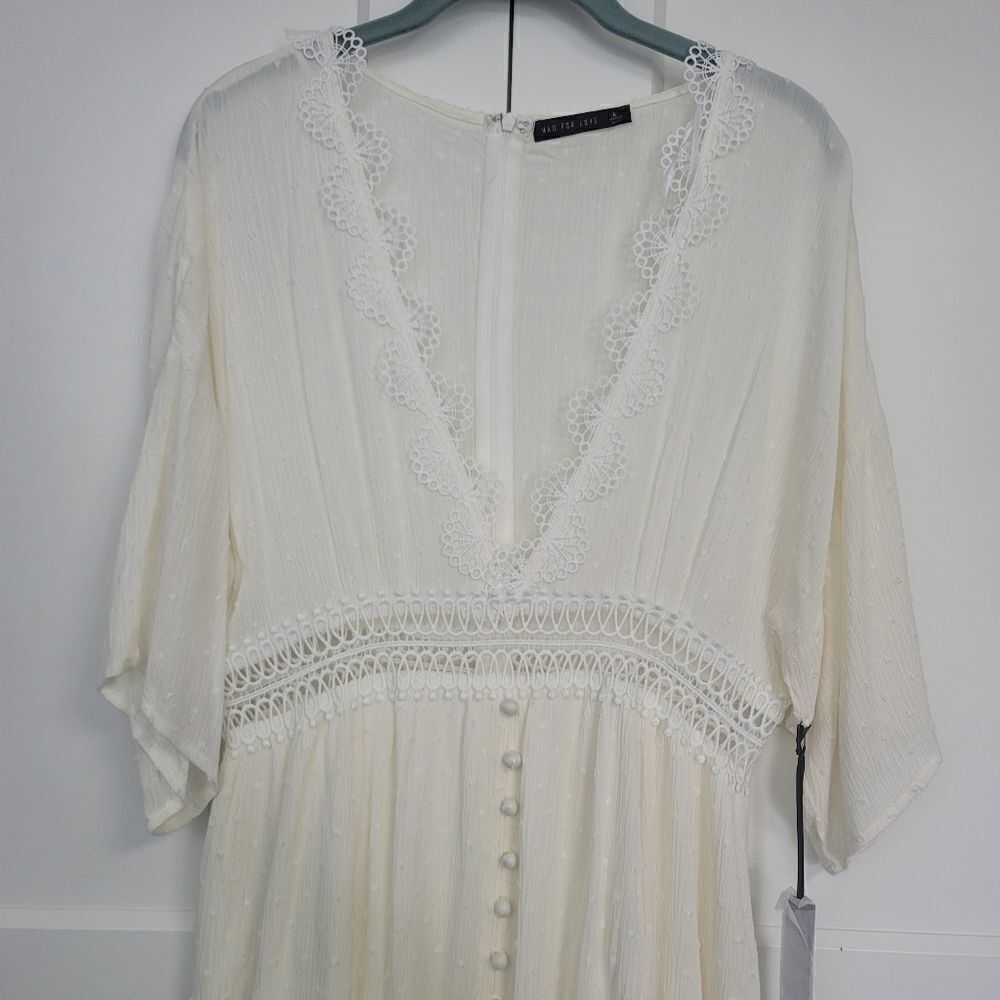 Boho Lace-Trim Cream Maxi Dress with Crochet Waist - Picture 6 of 14